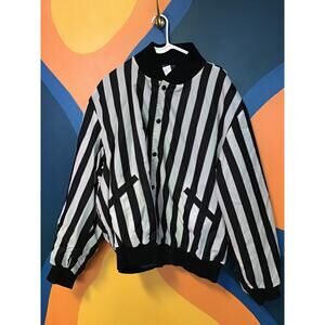 Vintage 80s 90s Referee Black White Striped Snap Jacket Men's Size Large